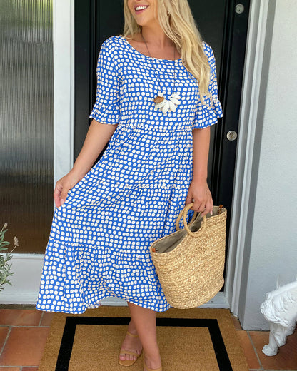 Maas & Mode® | Midi-jurk met ronde hals en stippenprint
