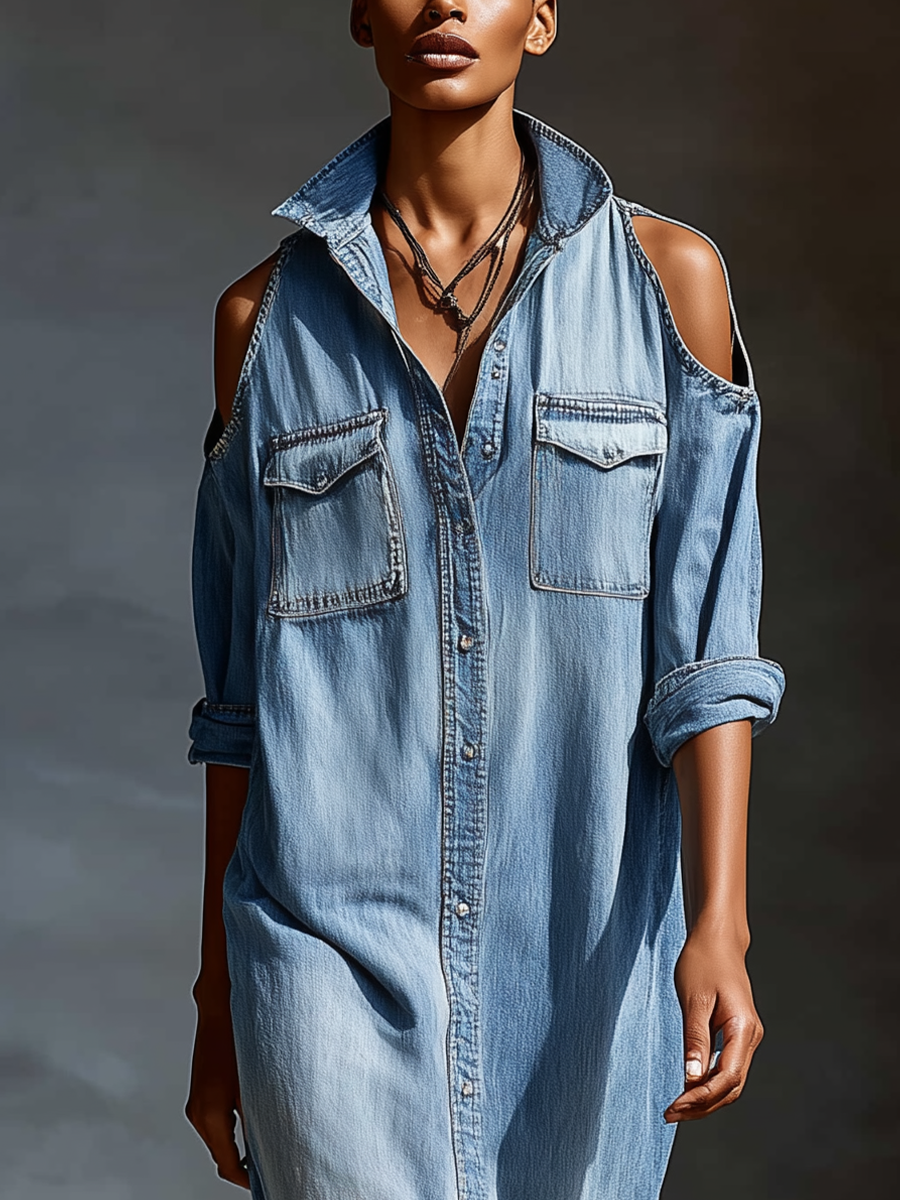 Maas & Mode® | Denim jurk met Borstzakken