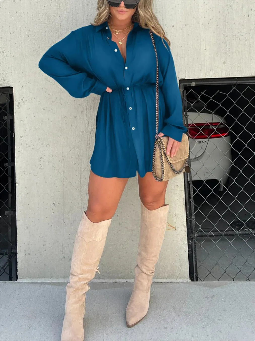 Maas & Mode® | Trendy Satijnen Romper Jurk