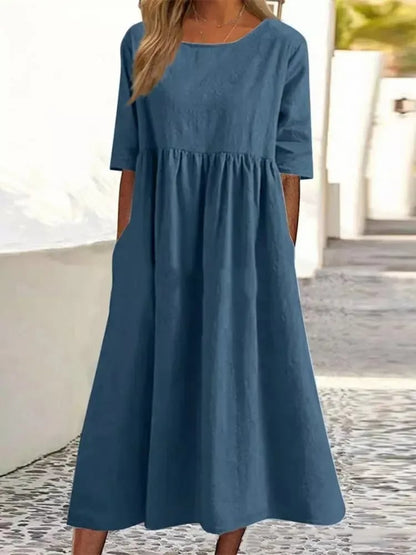 Maas & Mode® | Elegante dames jurk met Ronde Hals