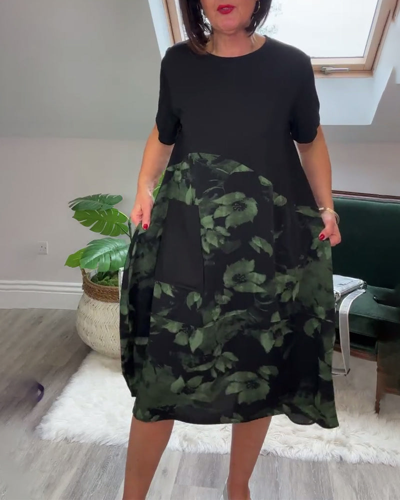 Maas & Mode® | Patchworkjurk met Ronde Halslijn en Bloemenprint
