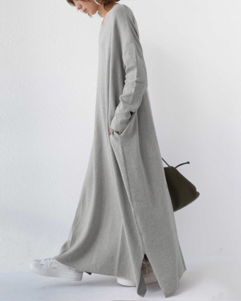 Maas & Mode® | Modieuze Lange Mouwen V-hals Jurk