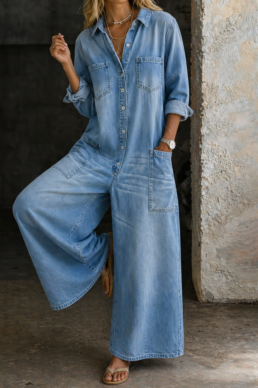 Maas & Mode® | Vivienne Casual Denim Jumpsuit