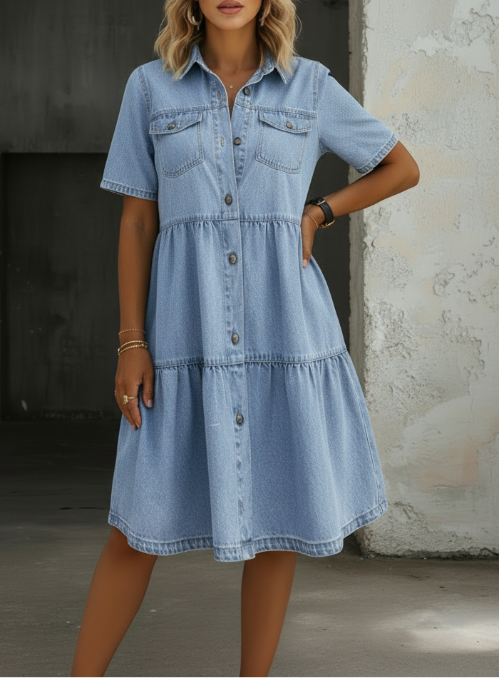 Maas & Mode® | Sophia Casual Elegante Denim Jurk