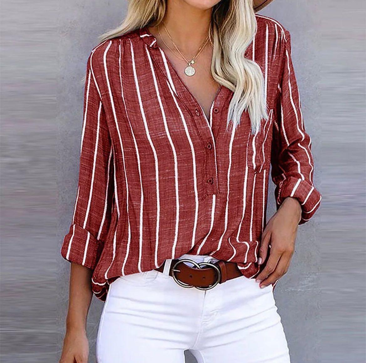 Maas & Mode® | ELEGANTE GESTREEPTE BLOUSE