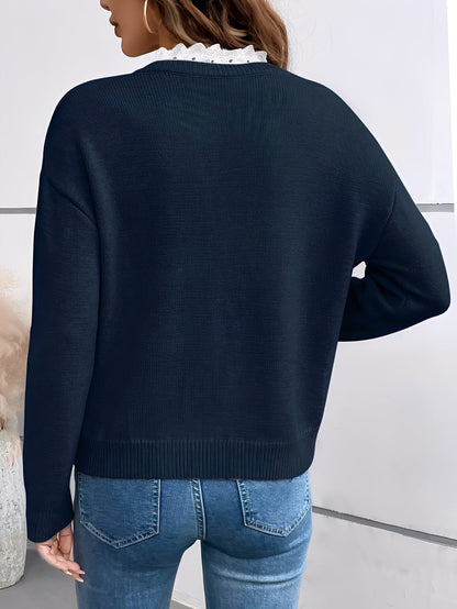 Maas & Mode® | Chique Gebreide Trui met Elegante Kantkraag