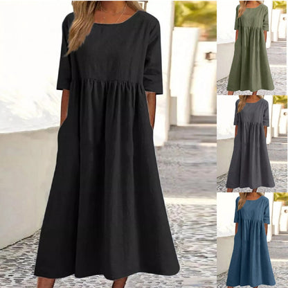 Maas & Mode® | Elegante dames jurk met Ronde Hals