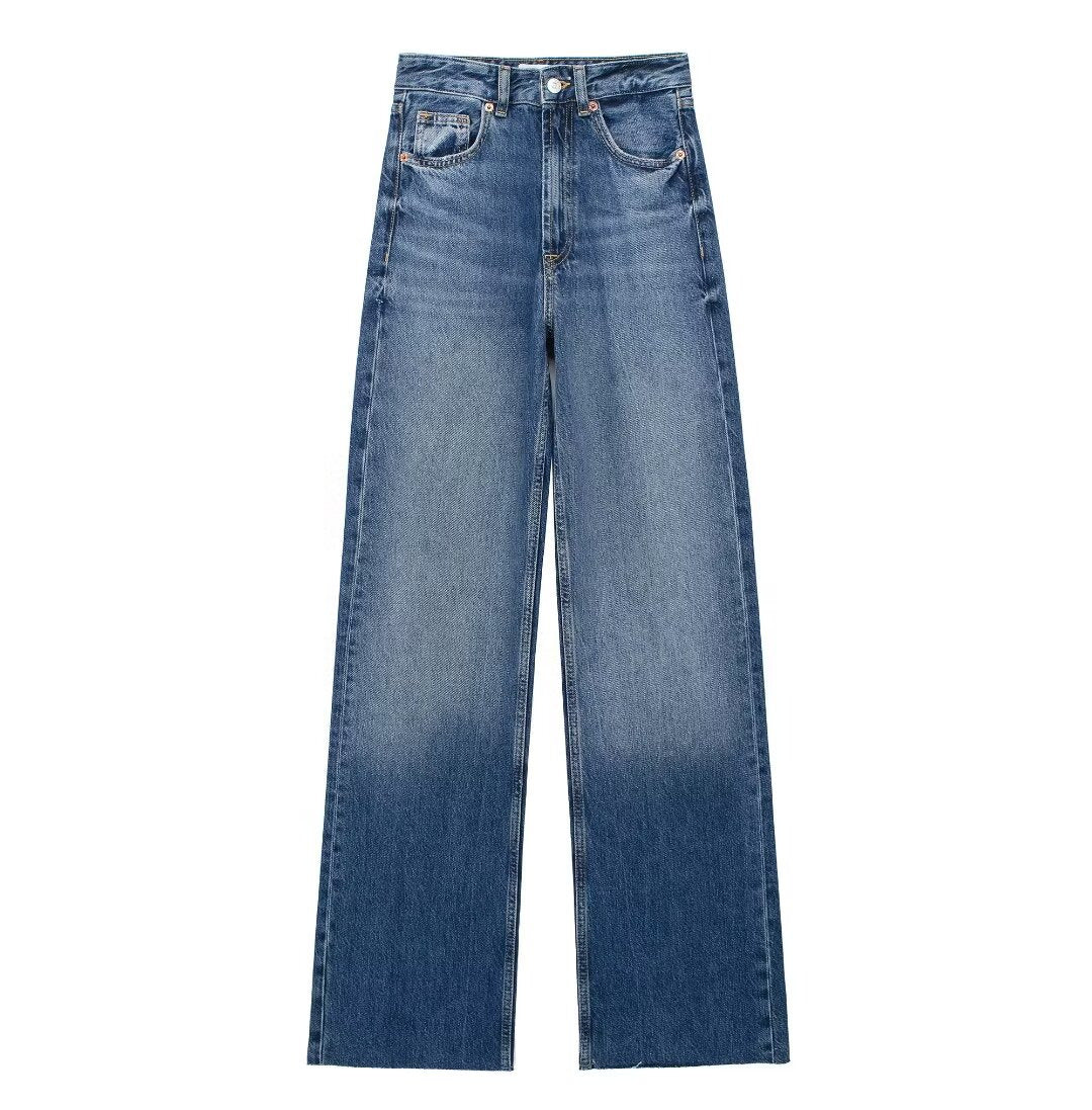 Maas & Mode | Blauwe Damesbroek met Wijde Pijpen