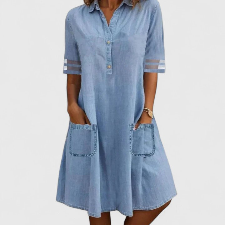 Maas & Mode® | Brittany  Flatterende Denim Jurk