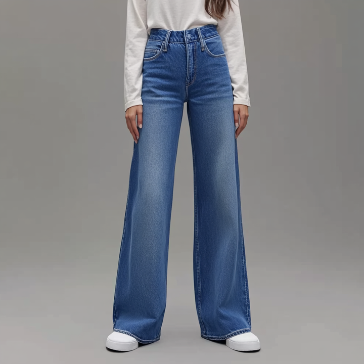 Maas & Mode | Blauwe Damesbroek met Wijde Pijpen