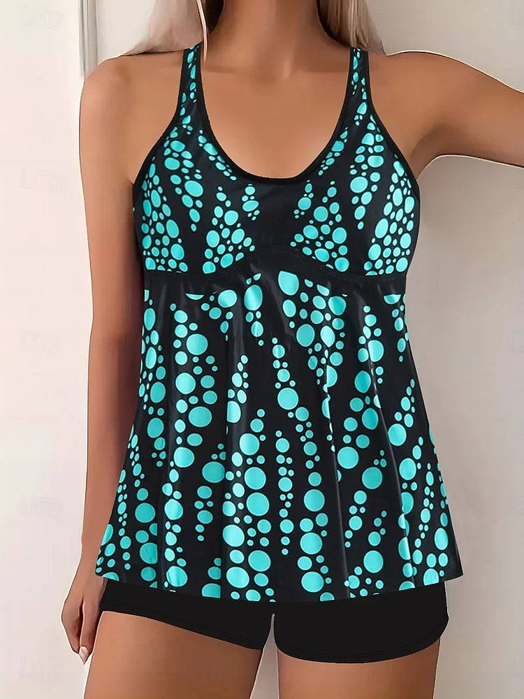 Jade - Tankini set met bubbels patroon die de buik bedekt