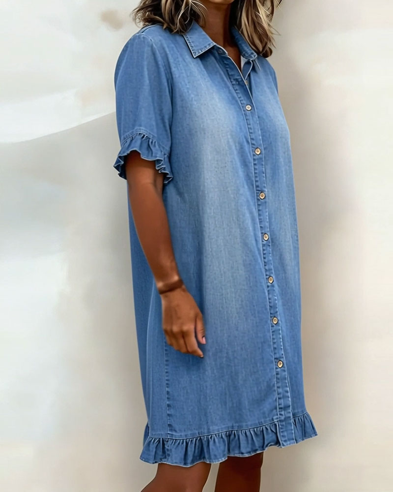 Maas & Mode® | Comfortabele Denim Jurk met Flatterende Rimpeling