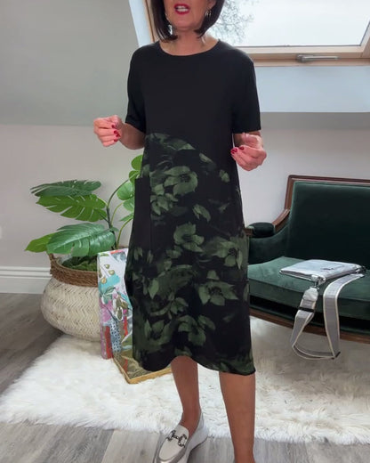 Maas & Mode® | Patchworkjurk met Ronde Halslijn en Bloemenprint