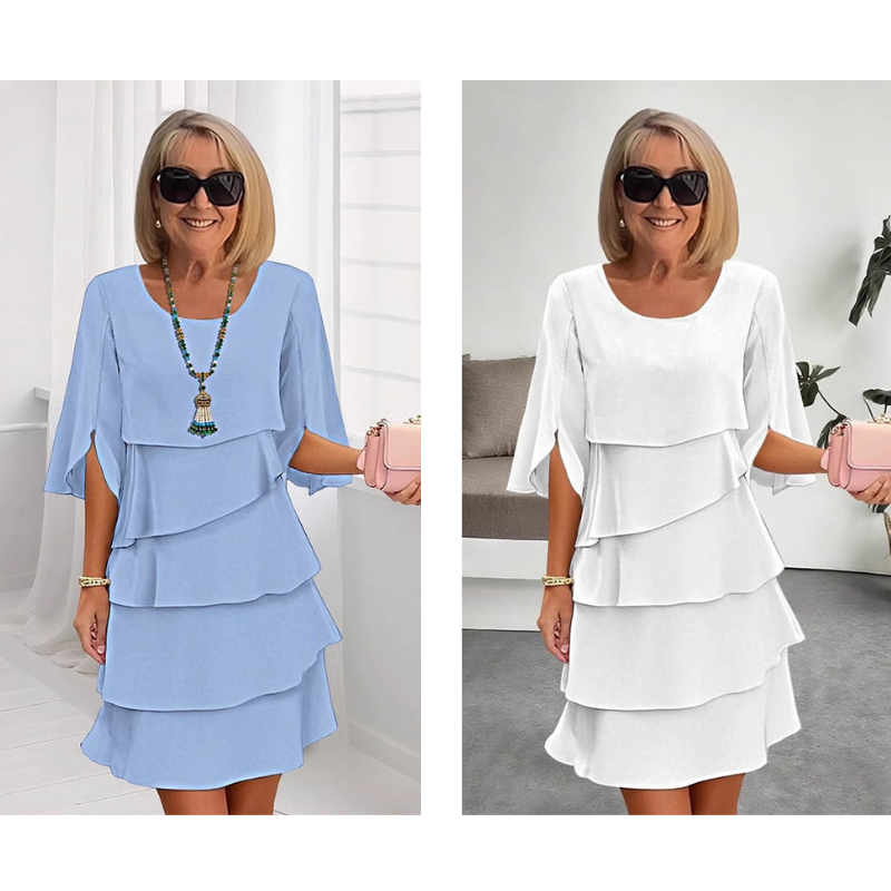 Maas & Mode® | Elegante gelaagde jurk met ruchesmouwen voor dames
