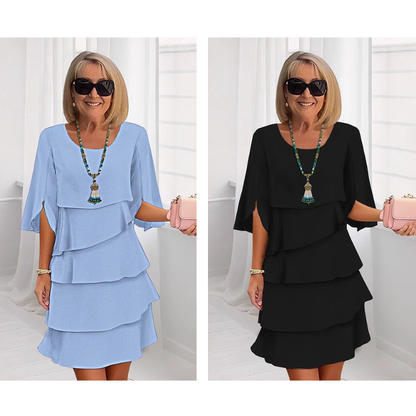 Maas & Mode® | Elegante gelaagde jurk met ruchesmouwen voor dames