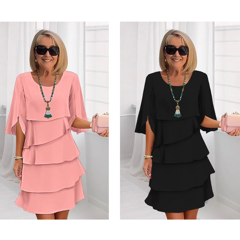 Maas & Mode® | Elegante gelaagde jurk met ruchesmouwen voor dames