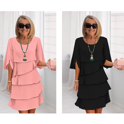 Maas & Mode® | Elegante gelaagde jurk met ruchesmouwen voor dames