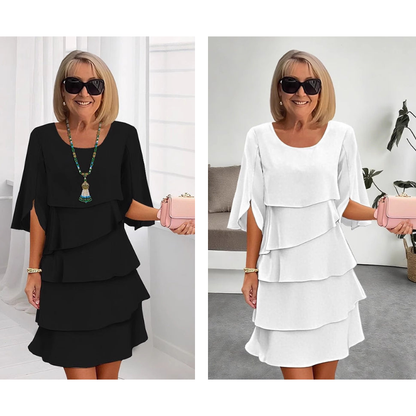 Maas & Mode® | Elegante gelaagde jurk met ruchesmouwen voor dames