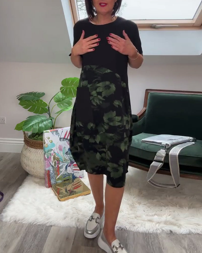 Maas & Mode® | Patchworkjurk met Ronde Halslijn en Bloemenprint
