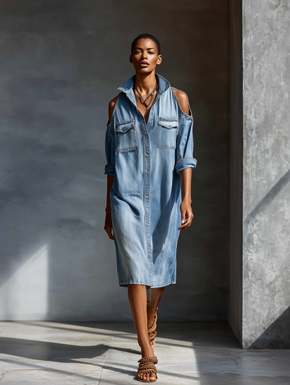 Maas & Mode® | Denim jurk met Borstzakken