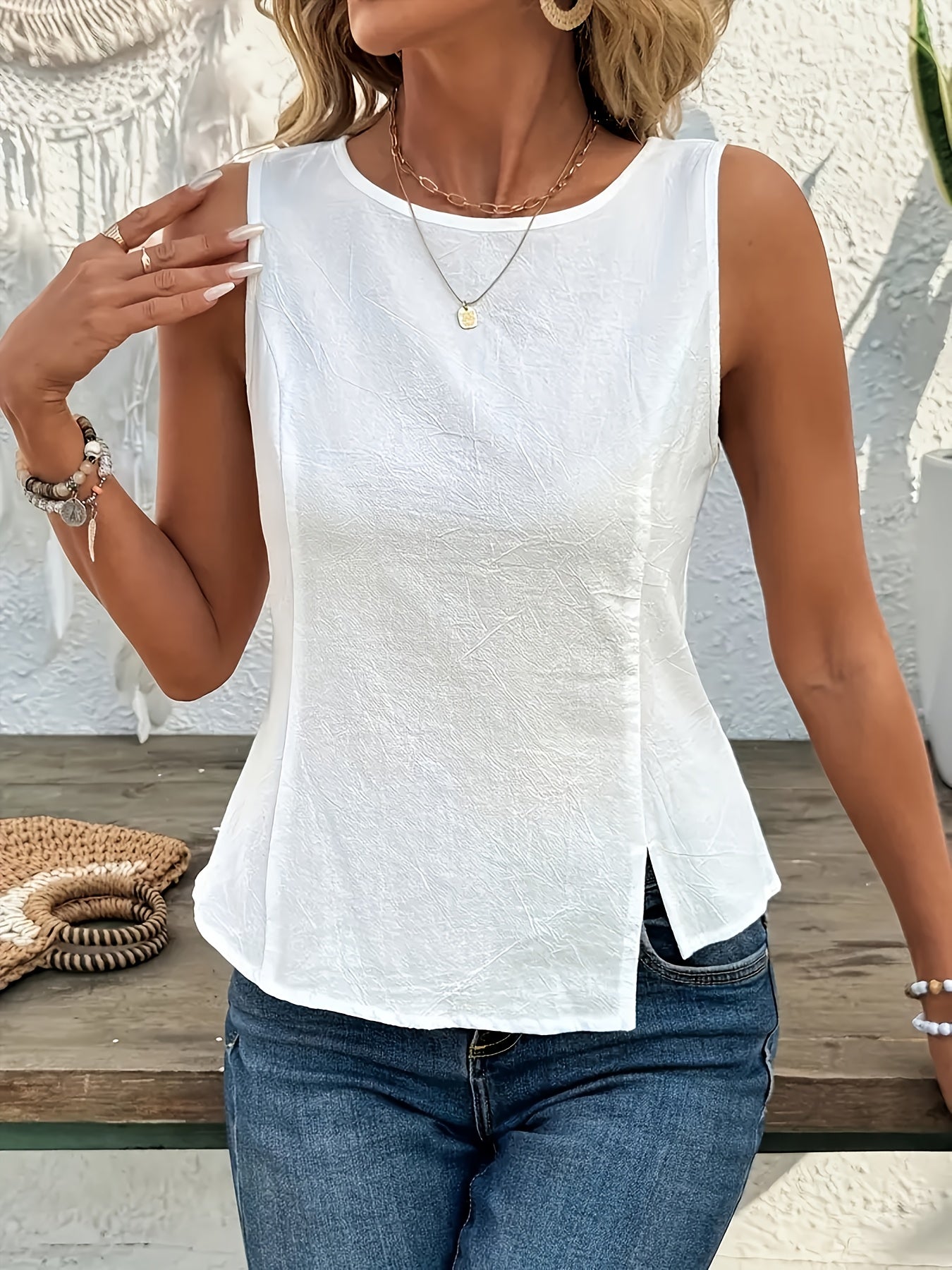 Maas & Mode® | Céleste™  Casual Zomertop met Ronde Halslijn