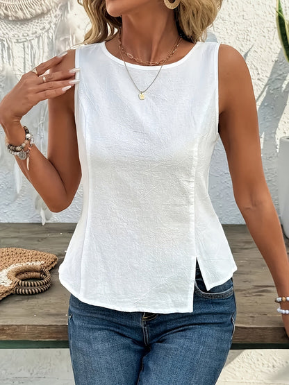 Maas & Mode® | Céleste™  Casual Zomertop met Ronde Halslijn