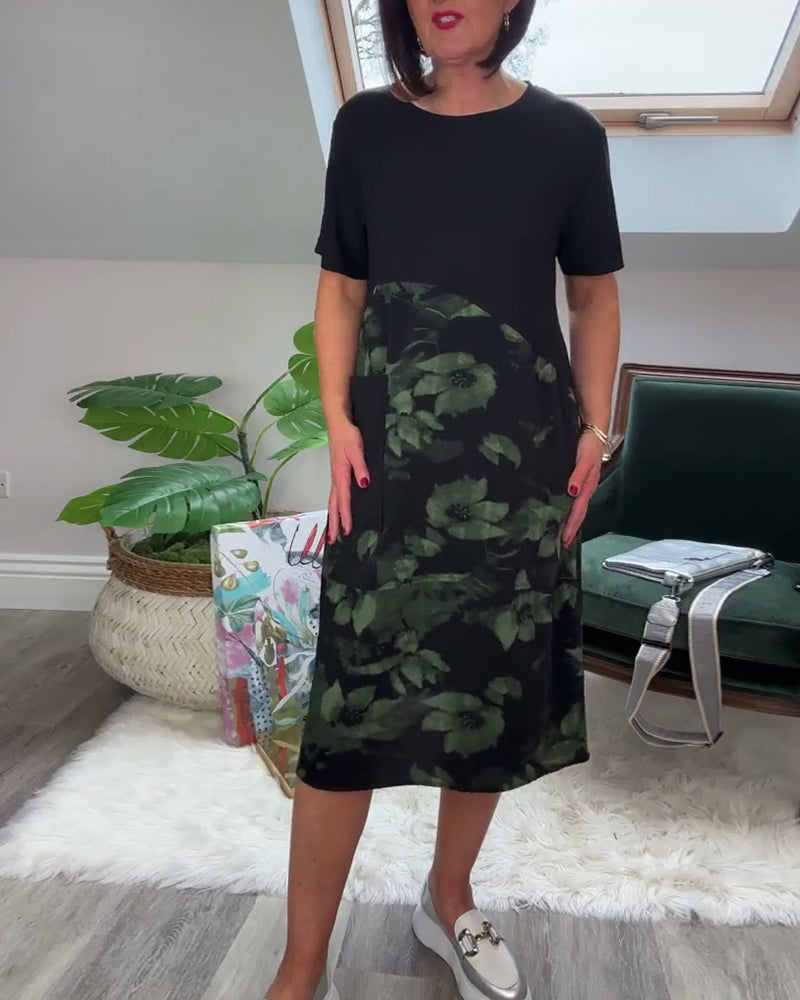 Maas & Mode® | Patchworkjurk met Ronde Halslijn en Bloemenprint