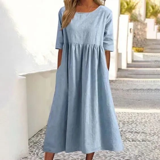 Maas & Mode® | Elegante dames jurk met Ronde Hals