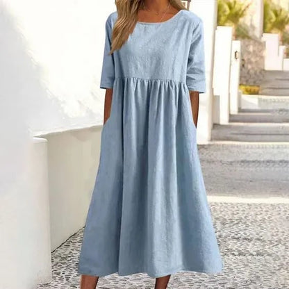 Maas & Mode® | Elegante dames jurk met Ronde Hals