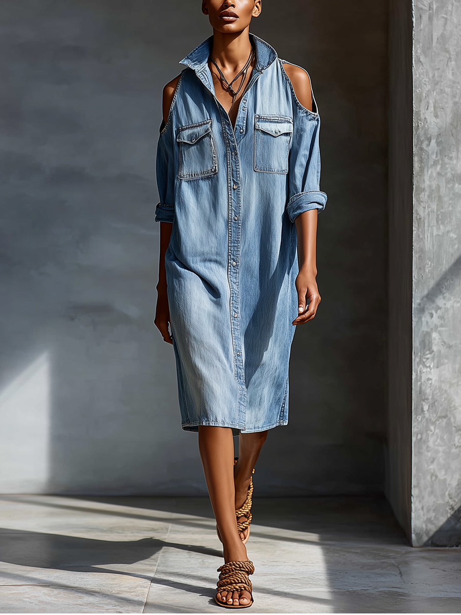 Maas & Mode® | Denim jurk met Borstzakken