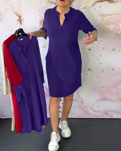 Maas & Mode® | Effen jurk met V-hals