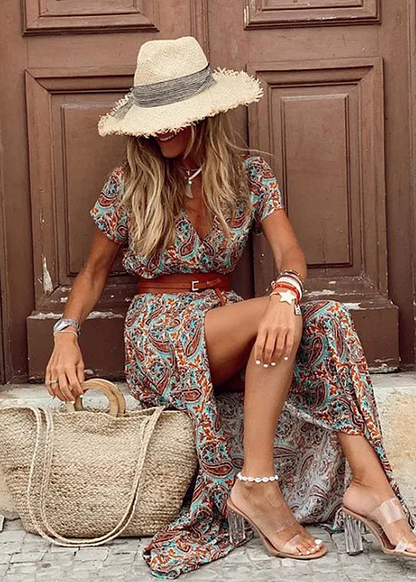 Maas & Mode® | Luchtige boho maxi-jurk met bijpassende riem