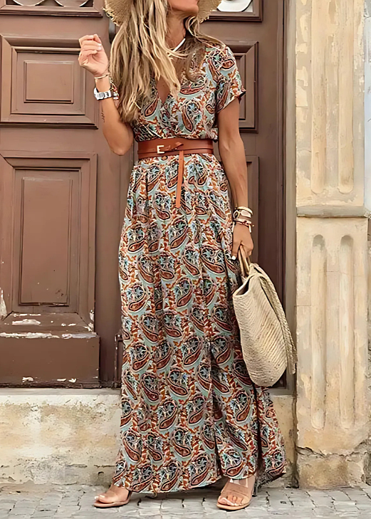 Maas & Mode® | Luchtige boho maxi-jurk met bijpassende riem