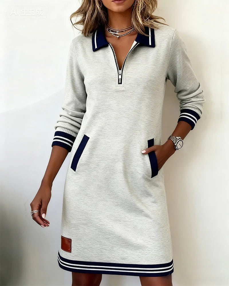 Maas & Mode® | Chique jurk met lange mouwen van katoen