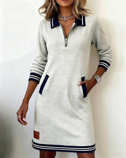 Maas & Mode® | Chique jurk met lange mouwen van katoen